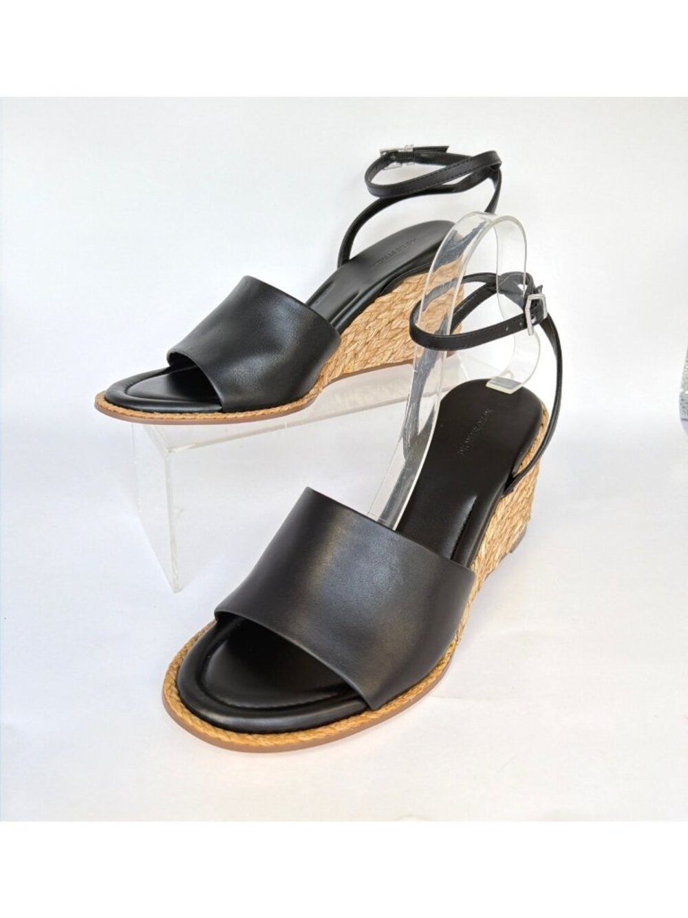 Nordstrom Arlene Women's Wedge Sandals Ankle Strap Black Leather Size 9